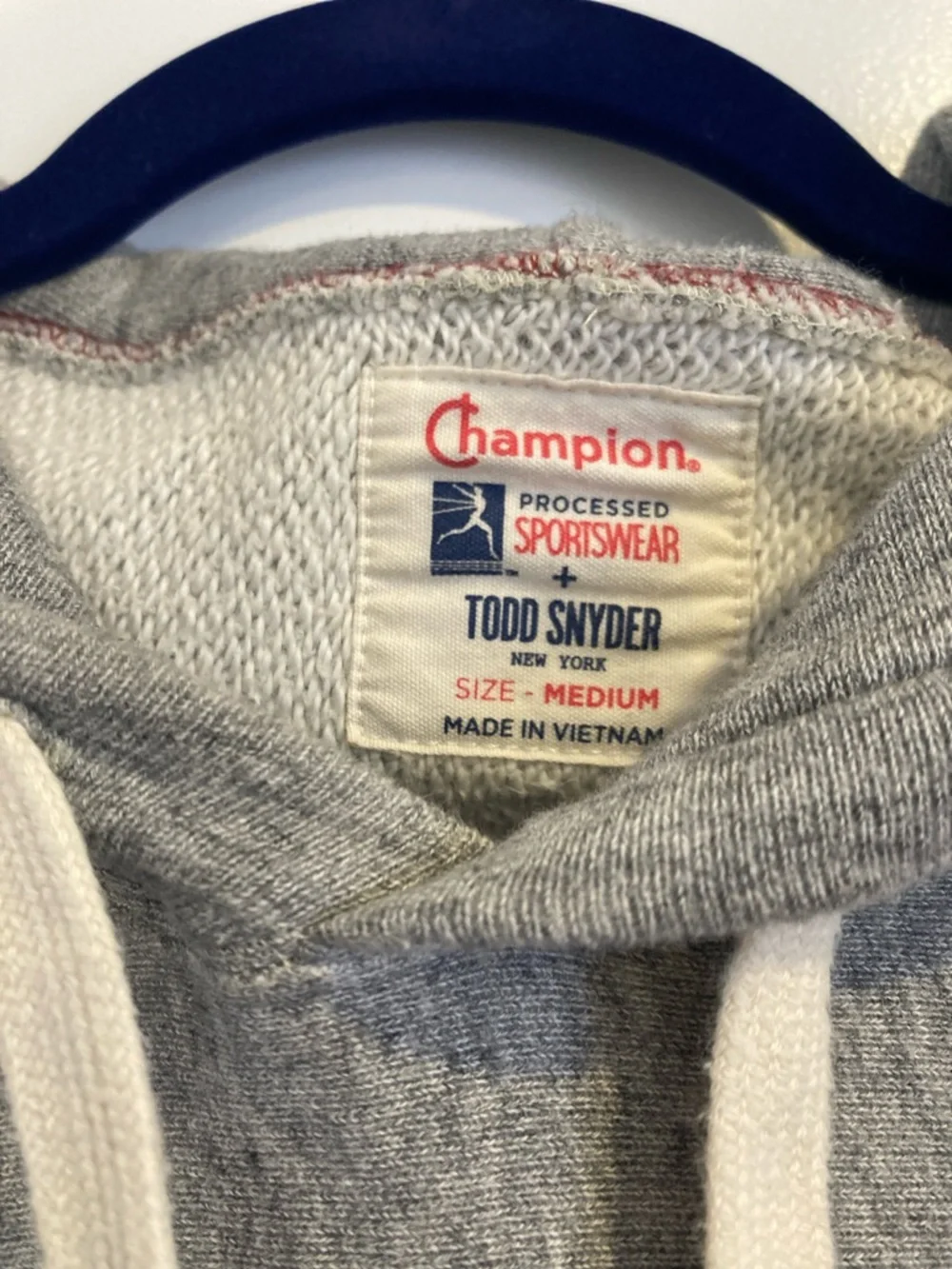 Todd Snyder/Champion Light Gray Hoodie with Cream Drawcords - Picture 2 of 7